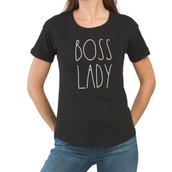 Rae Dunn Boss Lady Short Sleeves Crewneck Tee Black White‎ Size X Small New - Picture 8 of 8